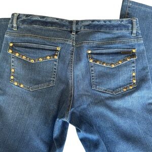 MICHAEL KORS Womens Jeans Bootcut Dark Wash Gold Studded Embellished Pockets 8